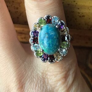 Natural Shadowkite Sterling Silver Halo Ring Size 10